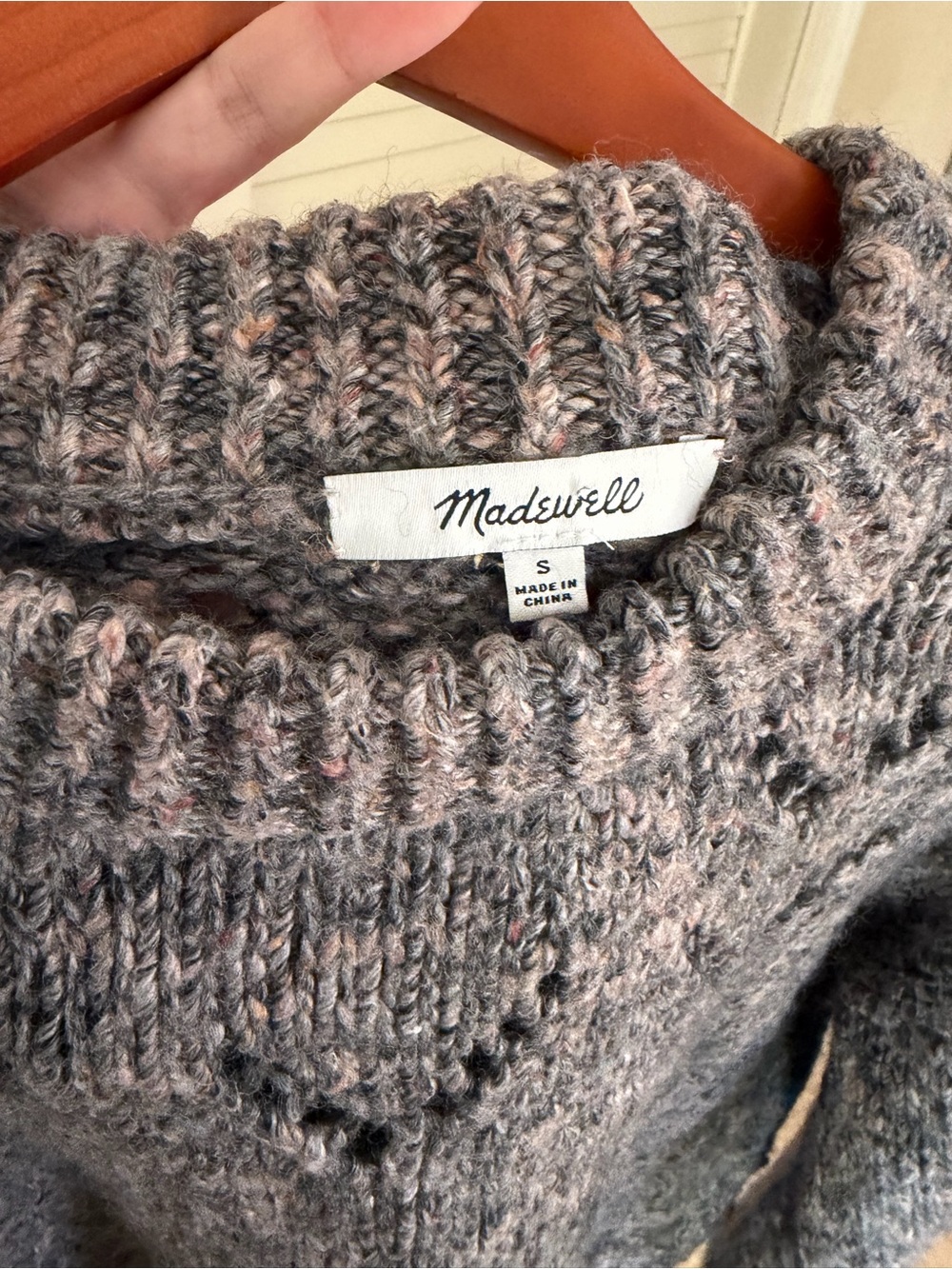 Madewell Pointelle Bubble Sleeve Pullover Sweater Size Small Marled Rock - Picture 4 of 7